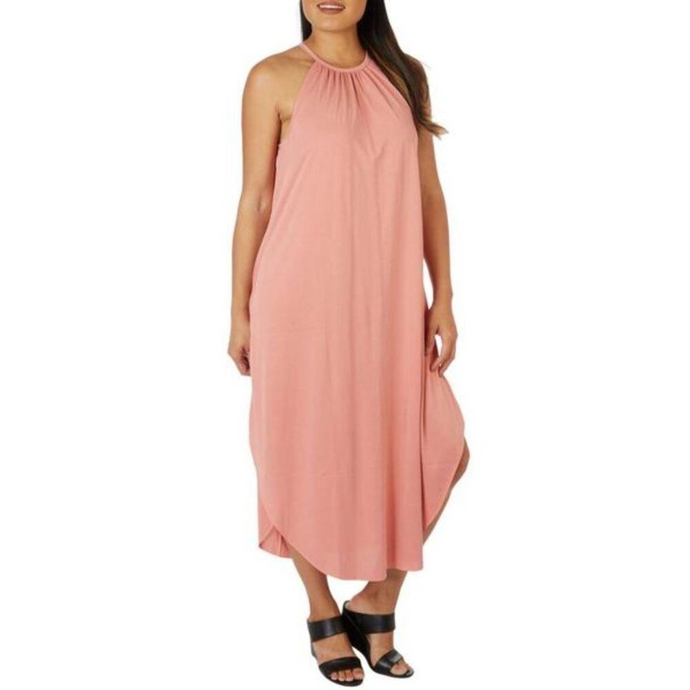 Double Zero NEW Solid Halter Midi Dress Rose Size L